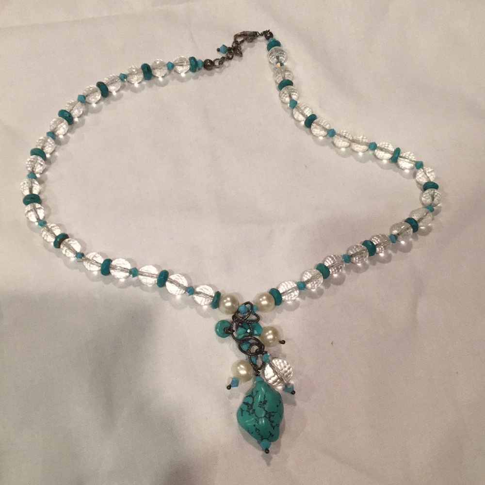 Teal/turquoise colored stone necklace